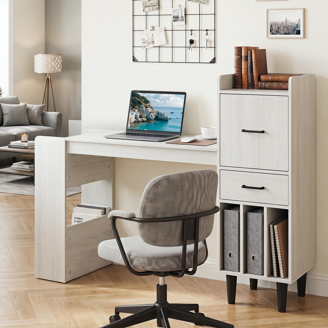 Giantex Modern Computer Desk with Side Storage Shelves