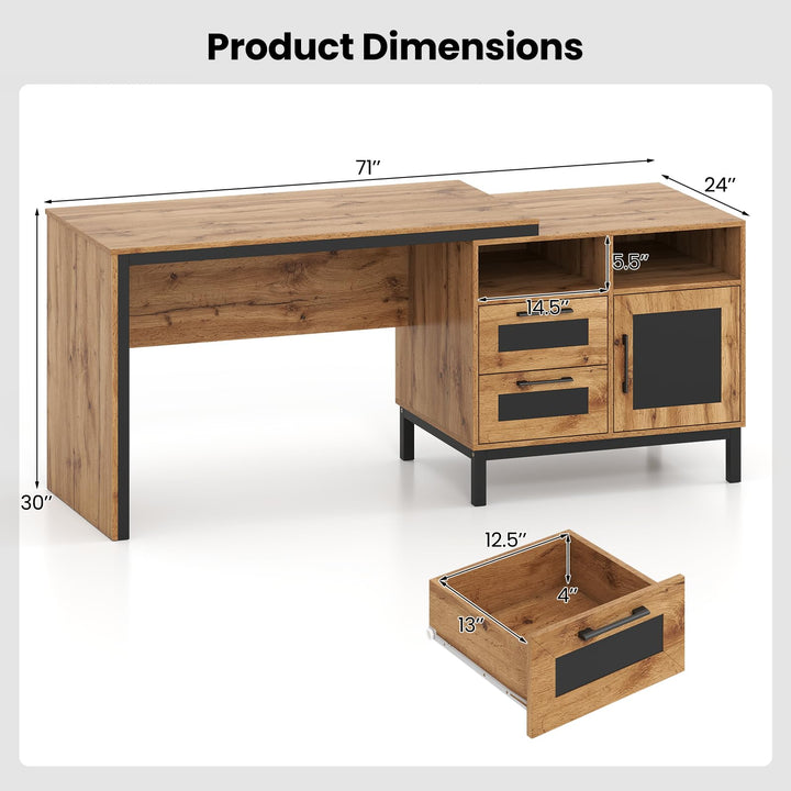 Giantex 71" Farmhouse Executive Desk with Open Compartments Storage Drawers &amp; Single-Door Cabinet