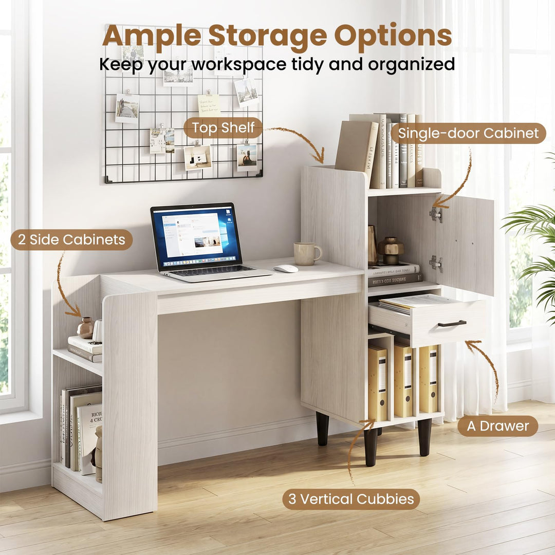 Giantex Modern Computer Desk with Side Storage Shelves
