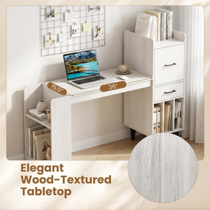 Giantex Modern Computer Desk with Side Storage Shelves