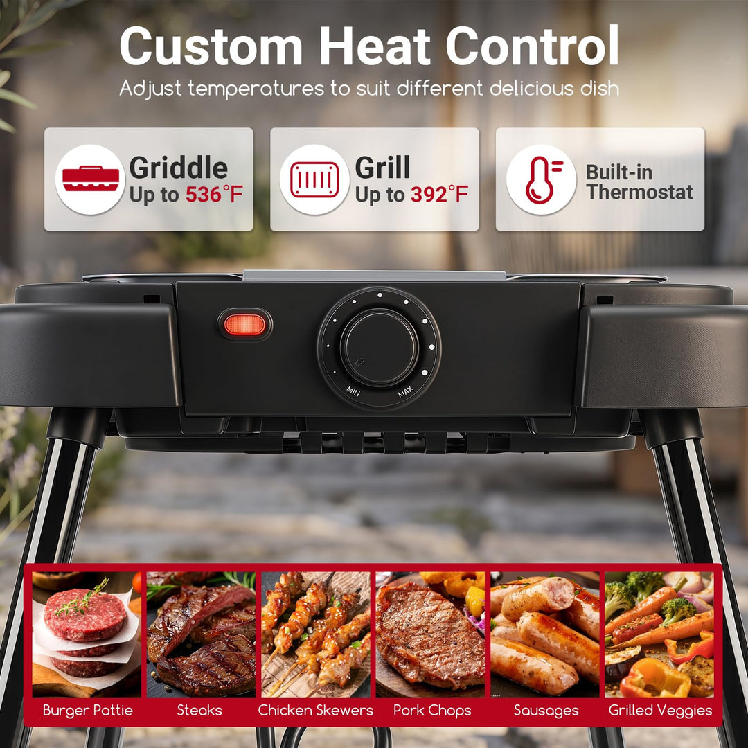 Giantex 2-in-1 Electric Grill and Griddle Indoor Outdoor with Adjustable Stand