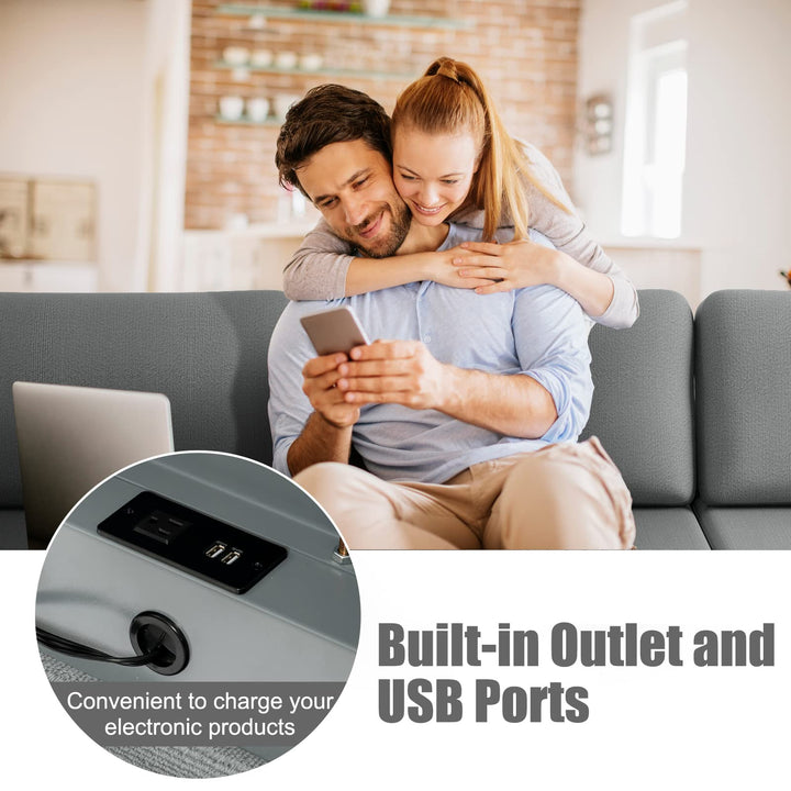Giantex 4 Seat Convertible Sofa Couch with USB Ports Socket