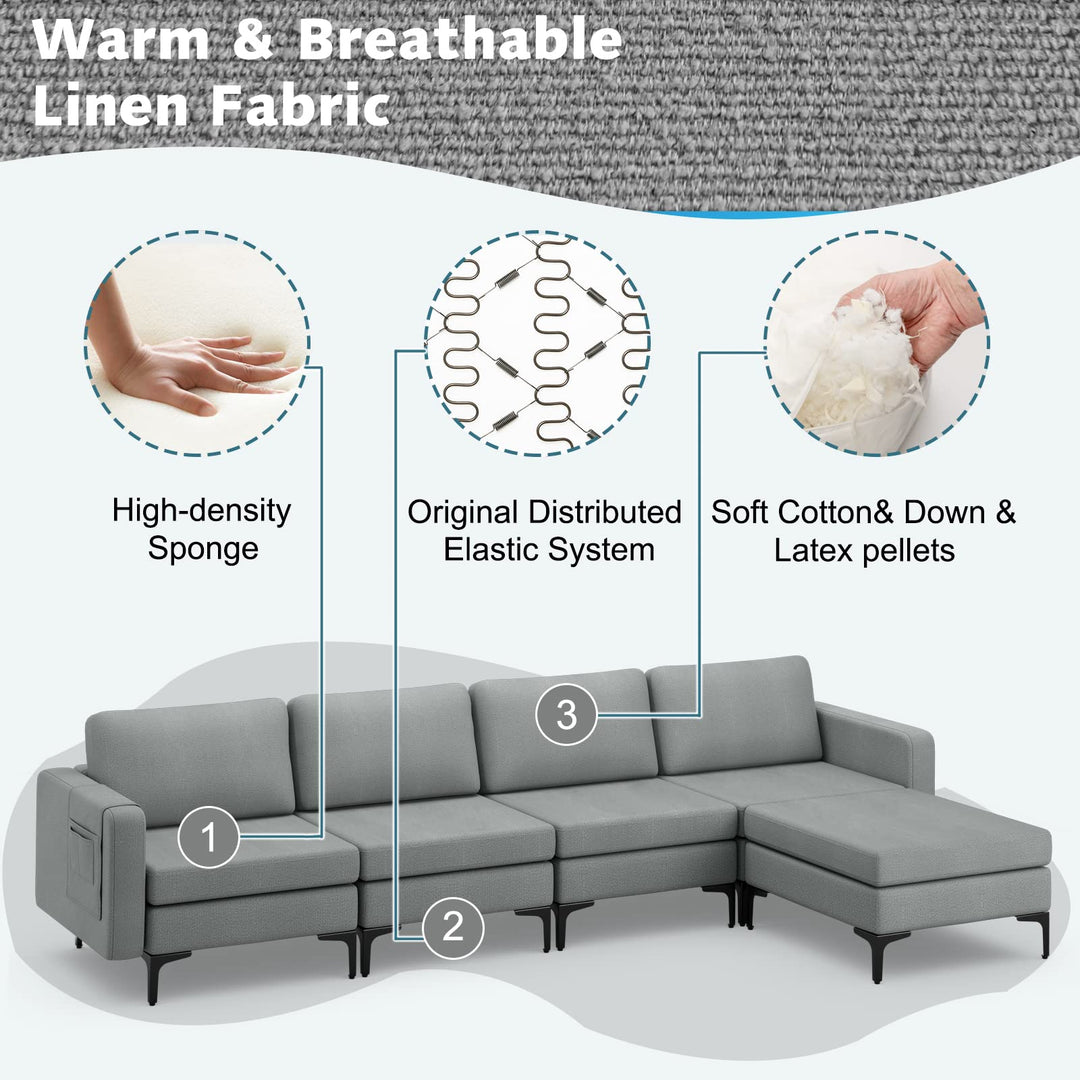 Giantex 4 Seat Convertible Sofa Couch with USB Ports Socket