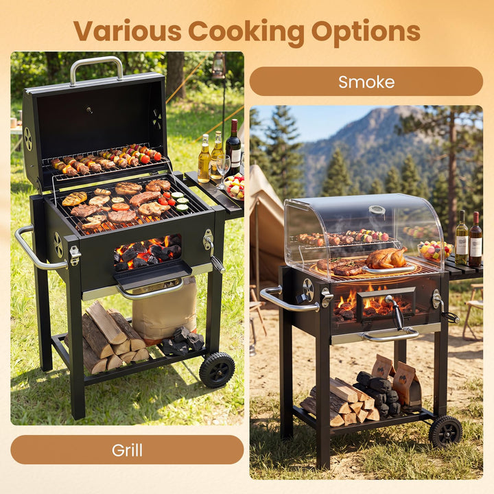 Giantex Charcoal Grill with Foldable Side Shelf with Adjustable Charcoal Tray