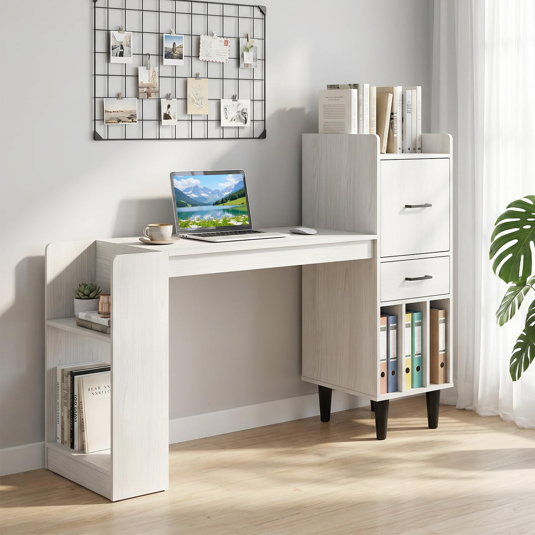 Giantex Modern Computer Desk with Side Storage Shelves