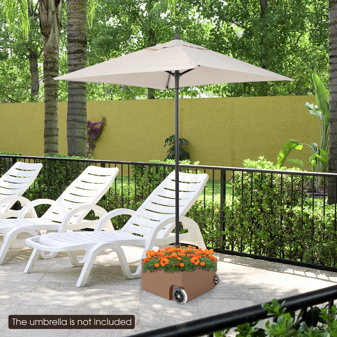 Giantex 150lbs Filled Umbrella Base with Wheels, Heavy Duty Umbrella Stand with Fillable Planter, Drainage Holes, Fit for 1.6&