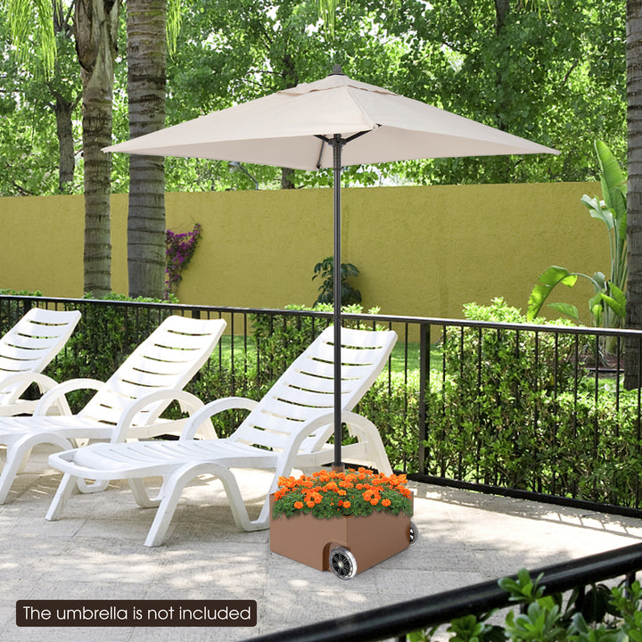 Giantex 150lbs Filled Umbrella Base with Wheels, Heavy Duty Umbrella Stand with Fillable Planter, Drainage Holes, Fit for 1.6&