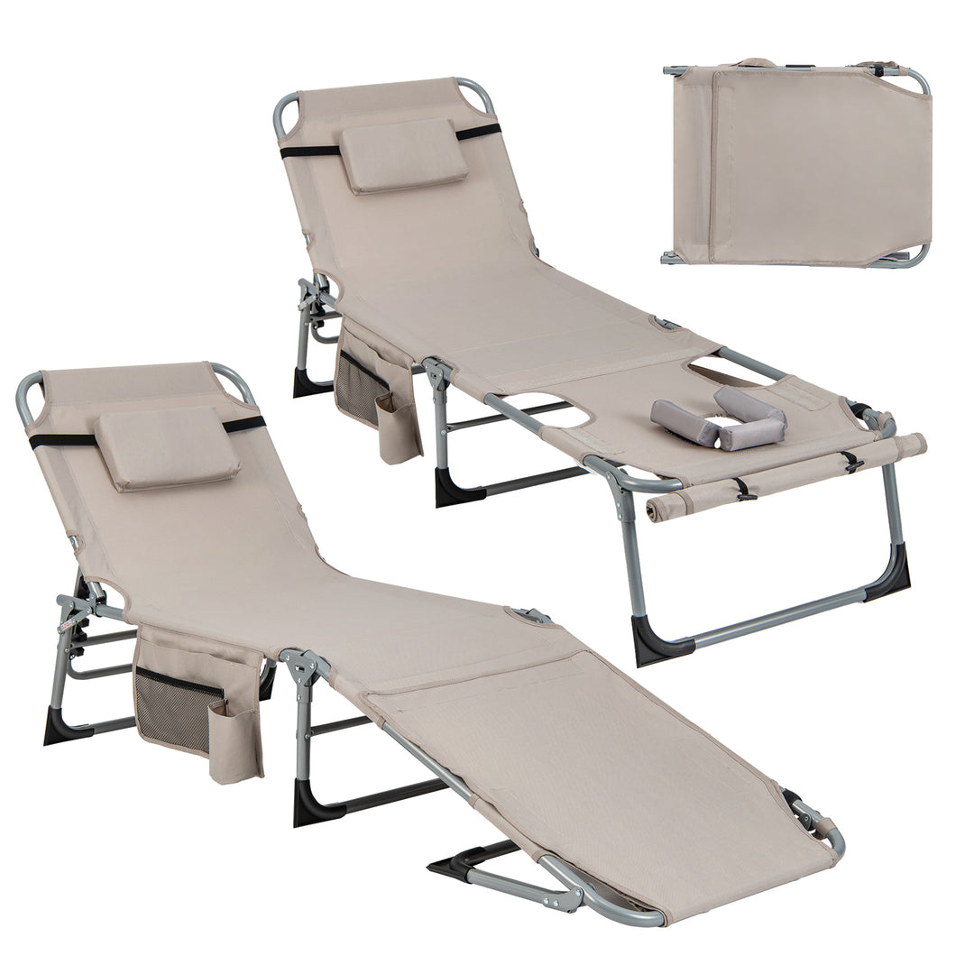 Giantex Folding Beach Tanning Chair - Outdoor Chaise Lounge Chair, 5-Position Adjustable Lounger with Face Hole