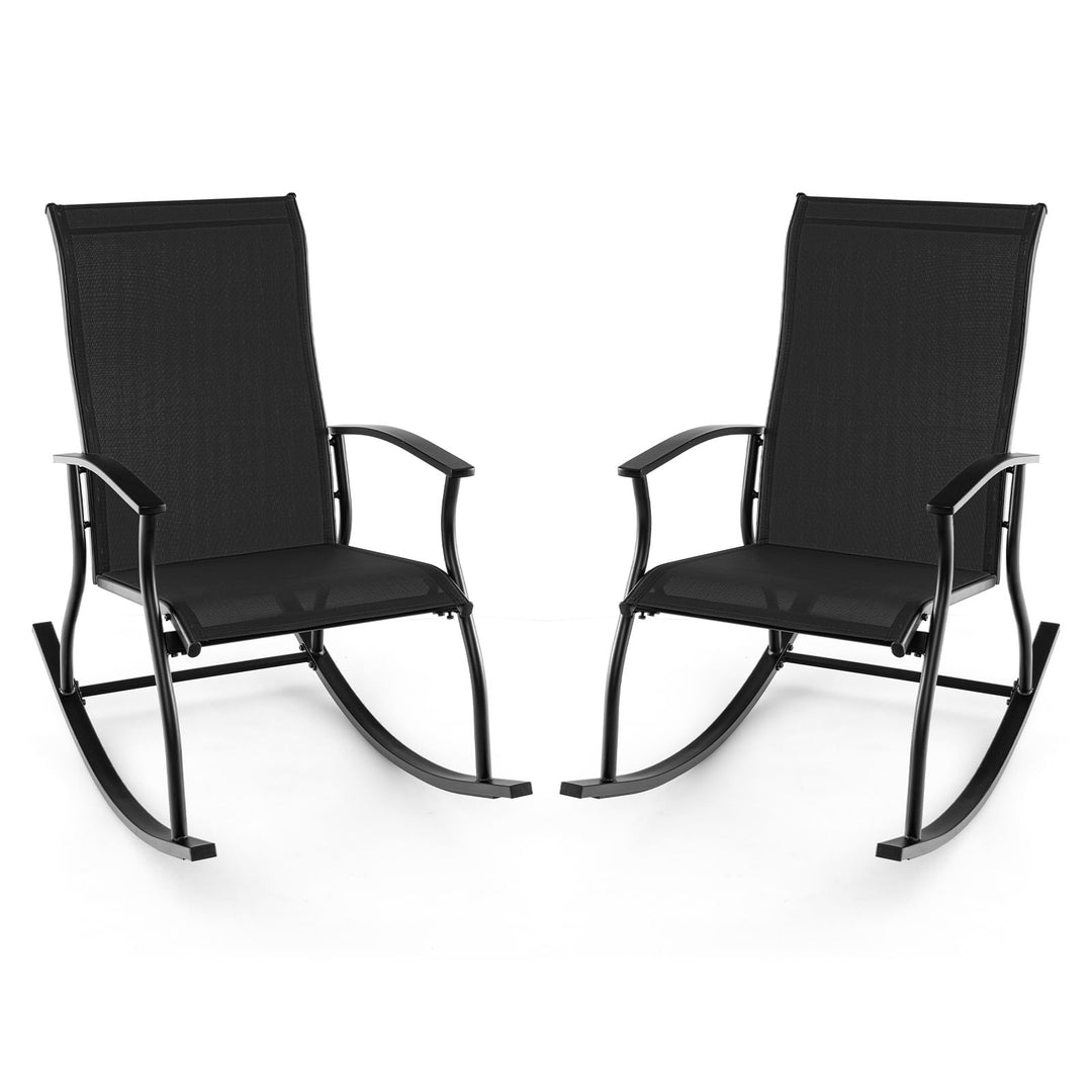 Giantex Outdoor Rocking Chair Set of 2 - Patio Rocking Chairs w/Breathable Backrest, Navy