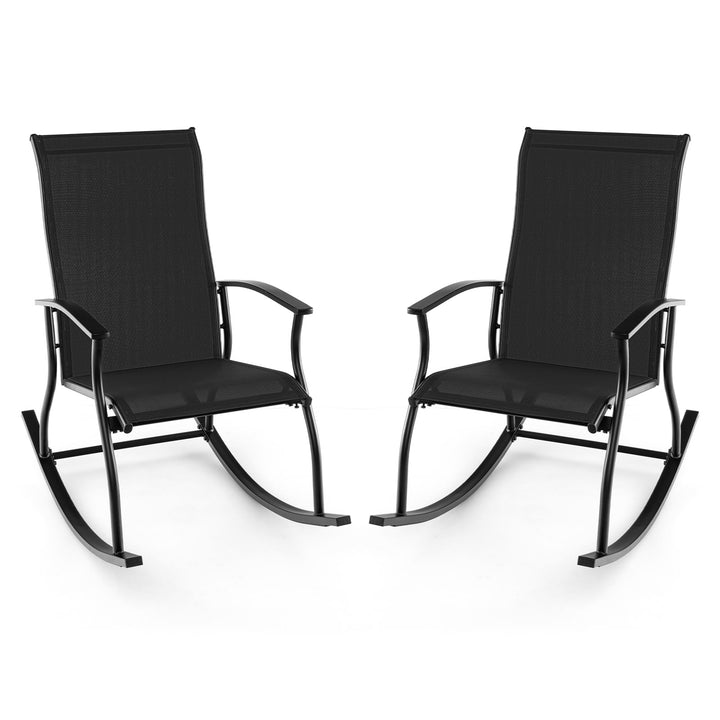 Giantex Outdoor Rocking Chair Set of 2 - Patio Rocking Chairs w/Breathable Backrest, Navy