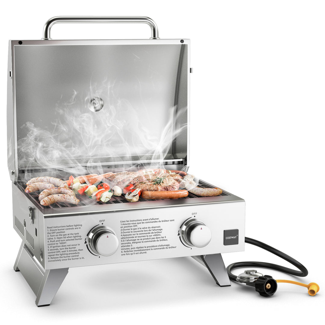 Propane TableTop Gas Grill Stainless Steel Two-Burner BBQ