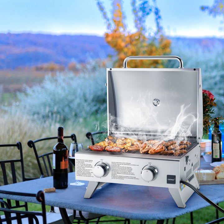 Propane TableTop Gas Grill Stainless Steel Two-Burner BBQ