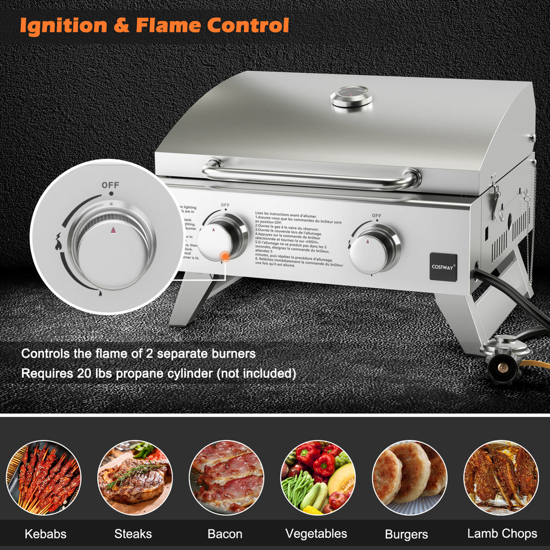 Propane TableTop Gas Grill Stainless Steel Two-Burner BBQ