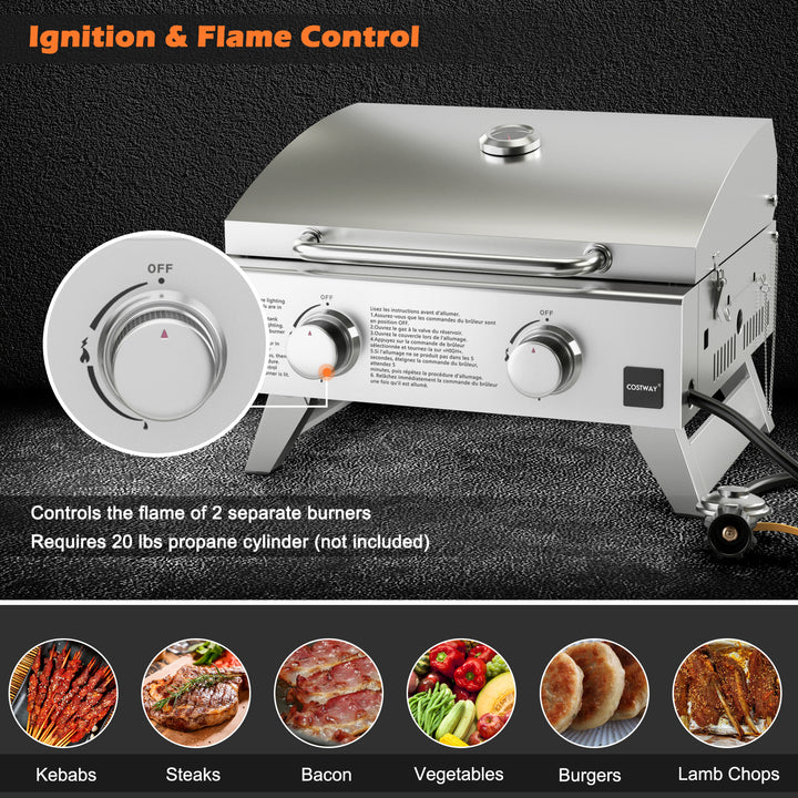 Propane TableTop Gas Grill Stainless Steel Two-Burner BBQ