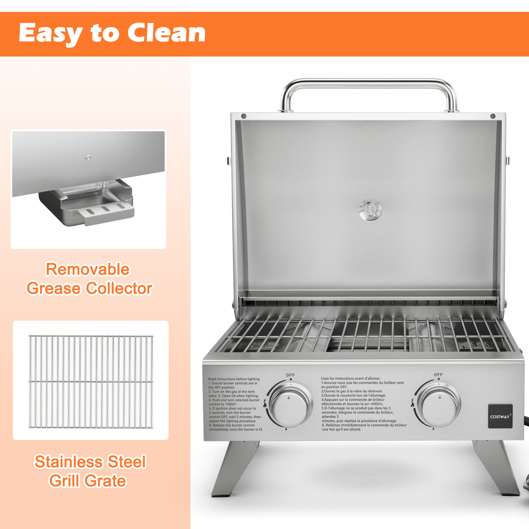Propane TableTop Gas Grill Stainless Steel Two-Burner BBQ