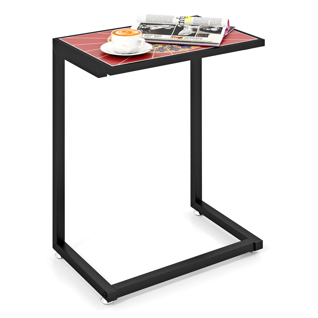 Giantex C-Shaped Outdoor Side Table - Patio End Table w/Ceramic Top &amp; Metal Frame