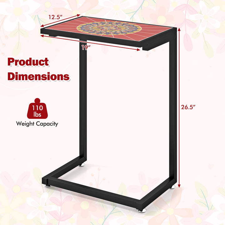 Giantex C-Shaped Outdoor Side Table - Patio End Table w/Ceramic Top &amp; Metal Frame