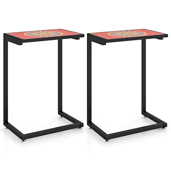 Giantex C-Shaped Outdoor Side Table - Patio End Table w/Ceramic Top &amp; Metal Frame