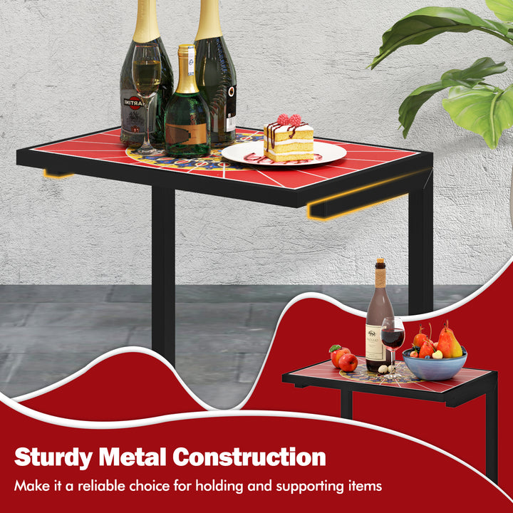 Giantex C-Shaped Outdoor Side Table - Patio End Table w/Ceramic Top &amp; Metal Frame