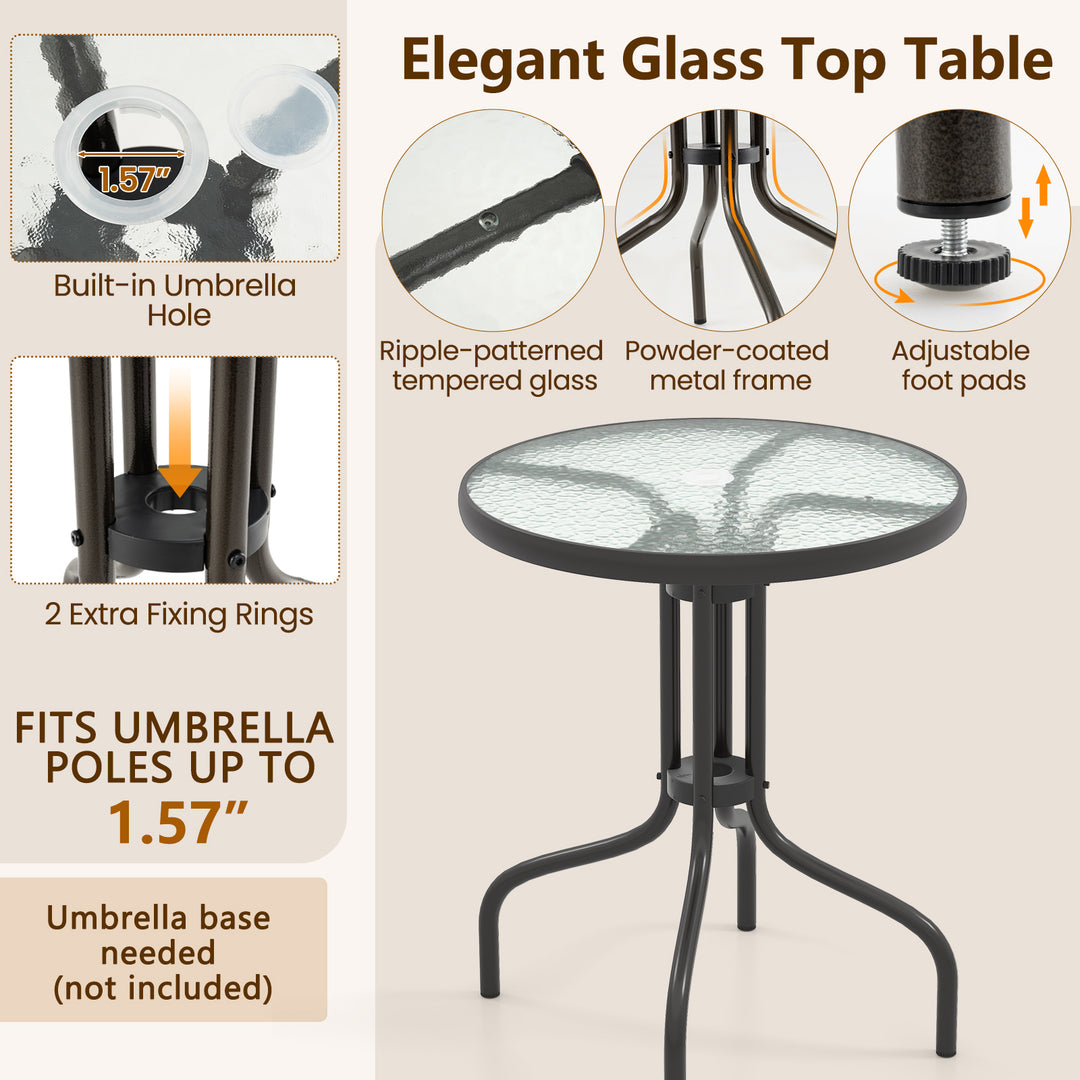 Giantex 3 PCS Patio Bistro Set, 2 Folding Chairs and Round Table with 1.57” Umbrella Hole
