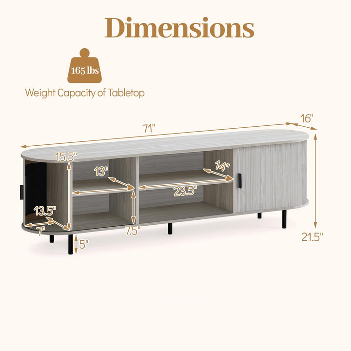 Giantex Fluted TV Stand for 80" TVs with Fluted Sliding Doors &amp; Open Shelves