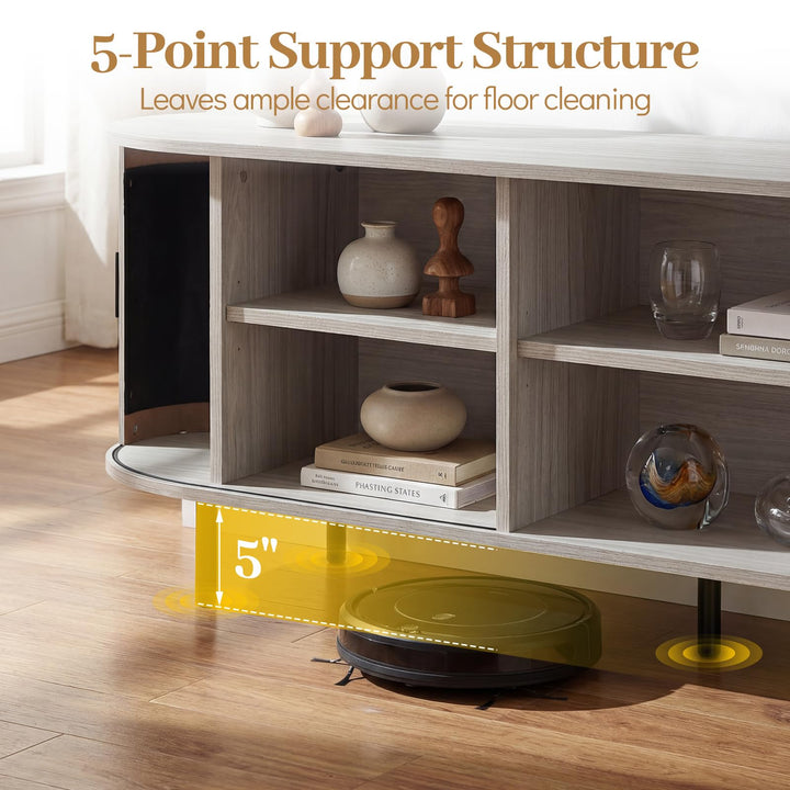 Giantex Fluted TV Stand for 80" TVs with Fluted Sliding Doors &amp; Open Shelves