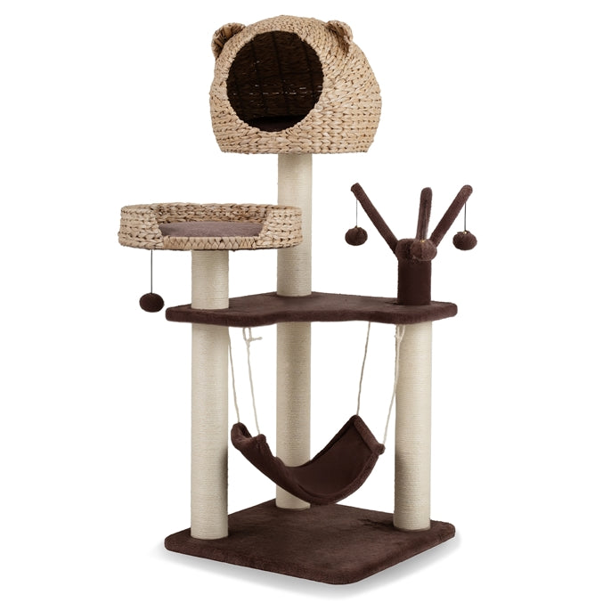 Giantex Wooden Cat Tree, 48 inches Cat Tower with Cattail Condo, Cat Bed, Hammock, Rotatable Jingling Balls