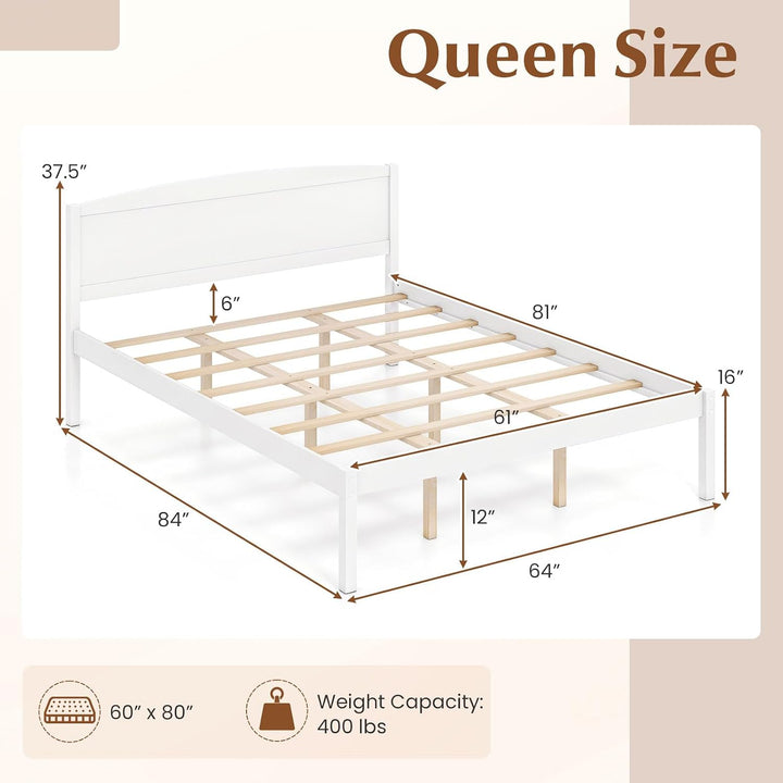 GIANTEX Wooden Bed Frame with Curved Headboard, Wood Slat Support | Farmhouse Platform Bed w/Heavy Duty Mattress Foundation