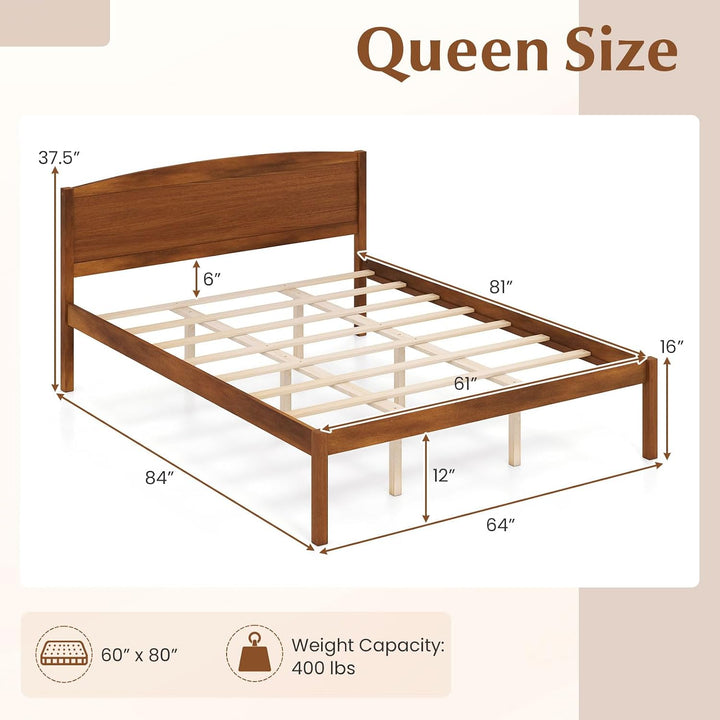 GIANTEX Wooden Bed Frame with Curved Headboard, Wood Slat Support | Farmhouse Platform Bed w/Heavy Duty Mattress Foundation
