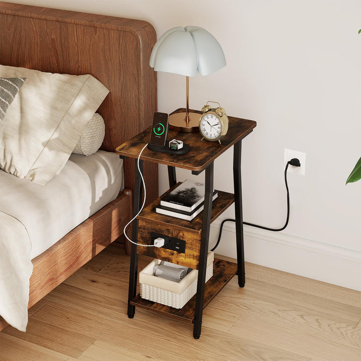 GIANTEX 3-Tier Industrial Nightstand with Charging Station (1/2)