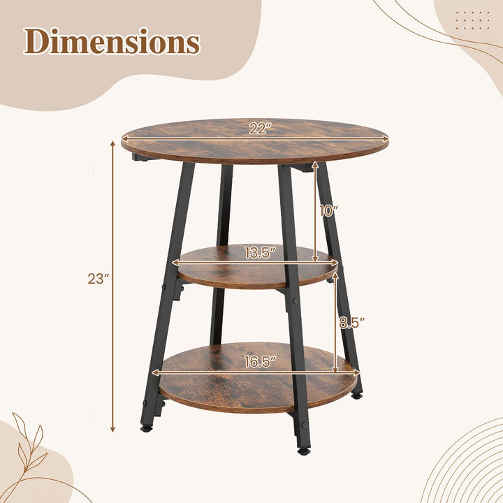 GIANTEX 3-Tier Round Industrial Side Table with Storage Shelves (1/2)