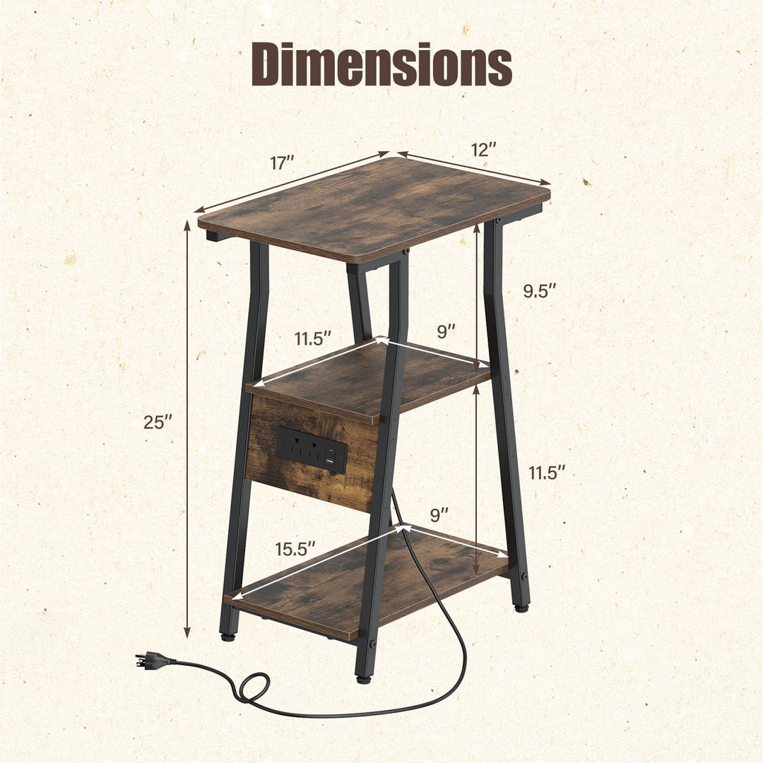 GIANTEX 3-Tier Industrial Nightstand with Charging Station (1/2)