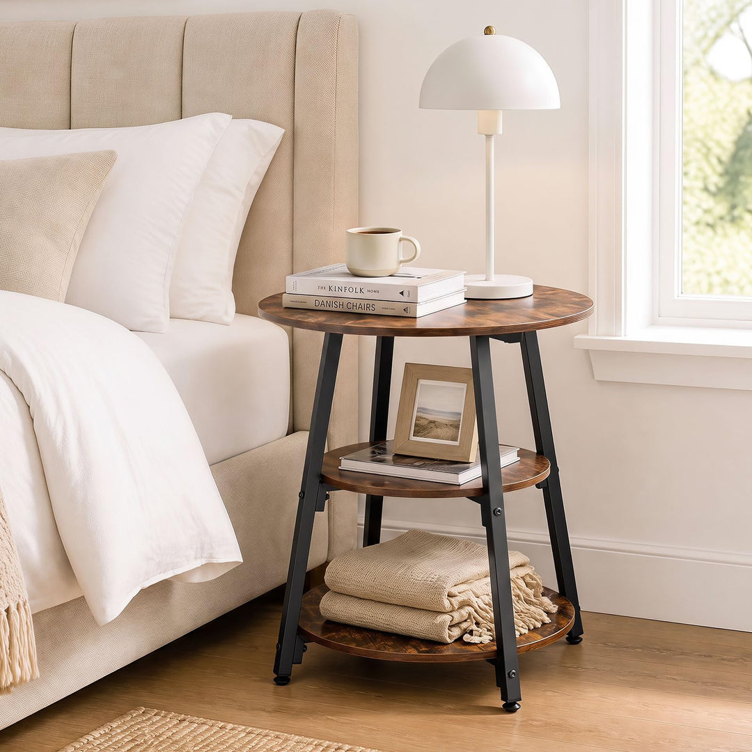 GIANTEX 3-Tier Round Industrial Side Table with Storage Shelves (1/2)