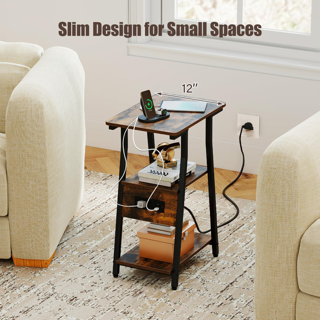 GIANTEX 3-Tier Industrial Nightstand with Charging Station (1/2)