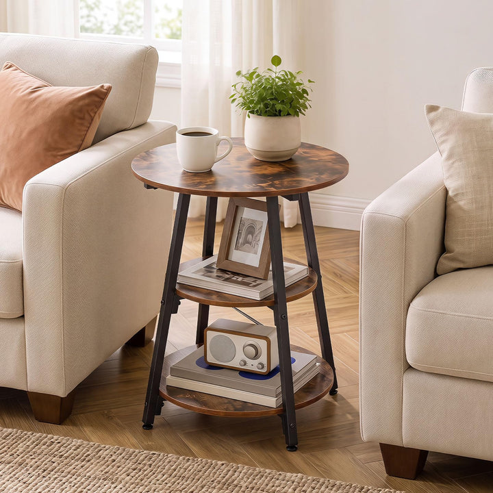 GIANTEX 3-Tier Round Industrial Side Table with Storage Shelves (1/2)