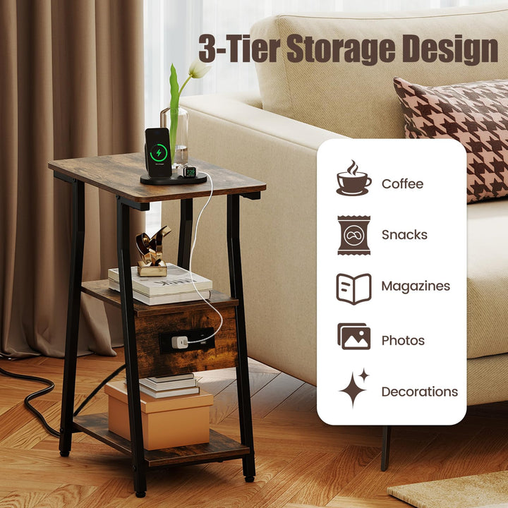 GIANTEX 3-Tier Industrial Nightstand with Charging Station (1/2)