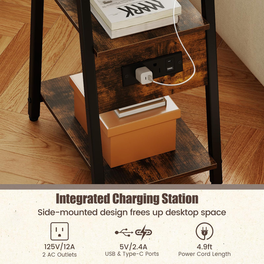 GIANTEX 3-Tier Industrial Nightstand with Charging Station (1/2)