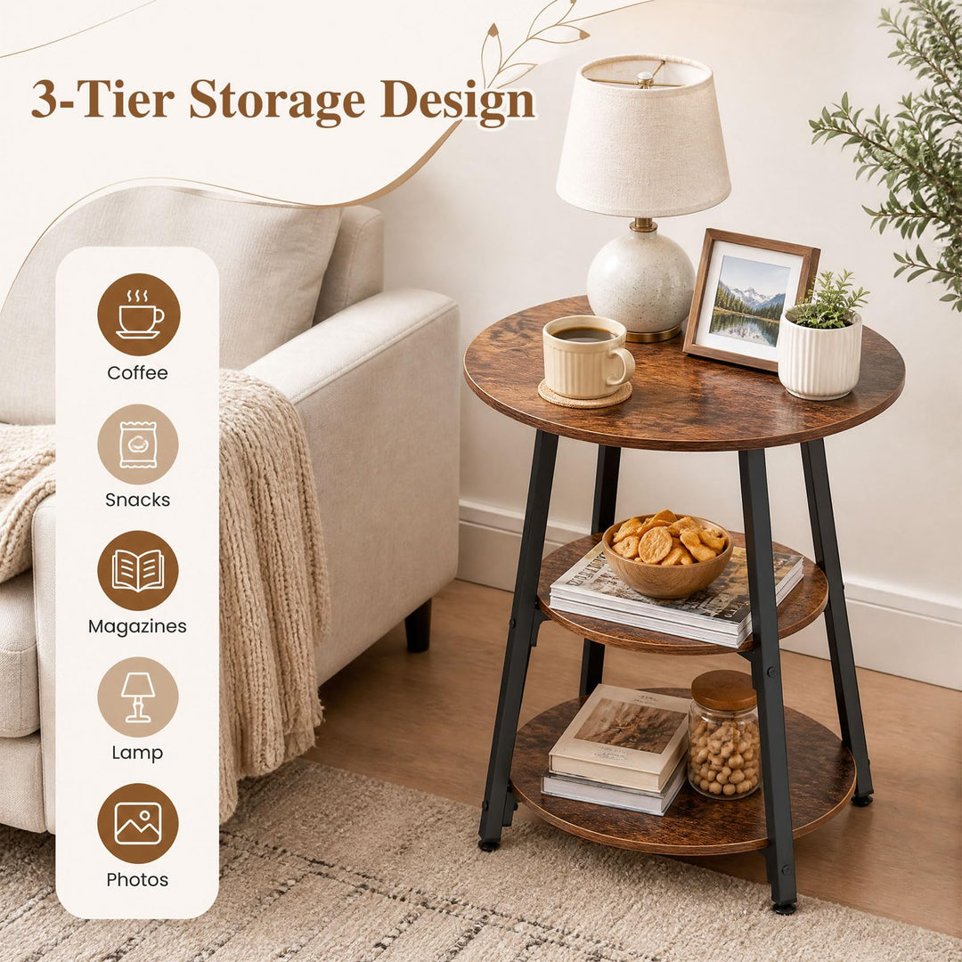 GIANTEX 3-Tier Round Industrial Side Table with Storage Shelves (1/2)
