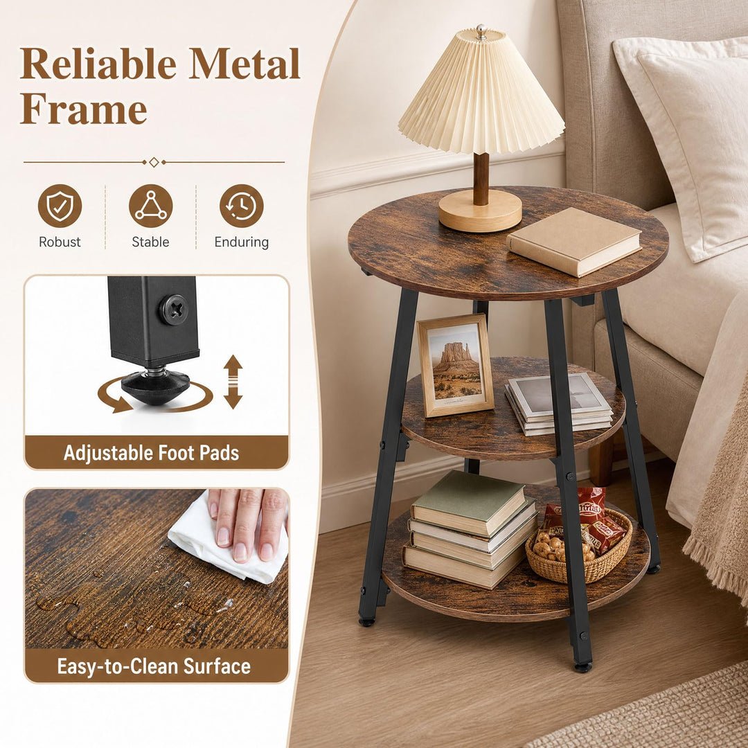 GIANTEX 3-Tier Round Industrial Side Table with Storage Shelves (1/2)