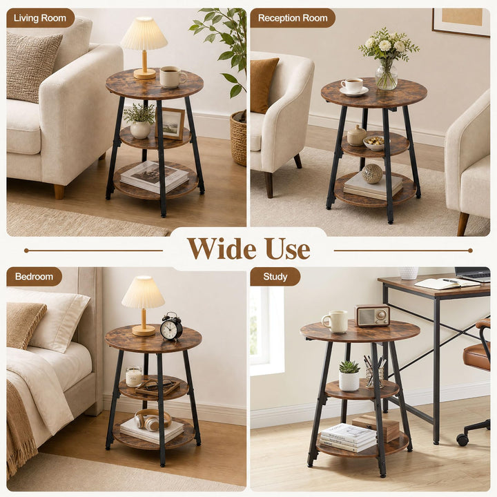 GIANTEX 3-Tier Round Industrial Side Table with Storage Shelves (1/2)