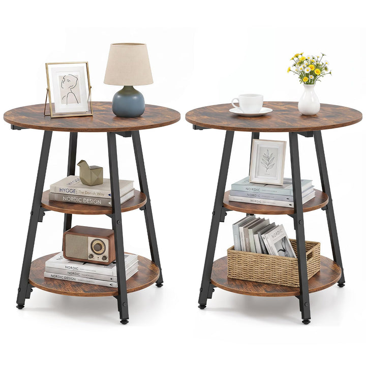 GIANTEX 3-Tier Round Industrial Side Table with Storage Shelves (1/2)