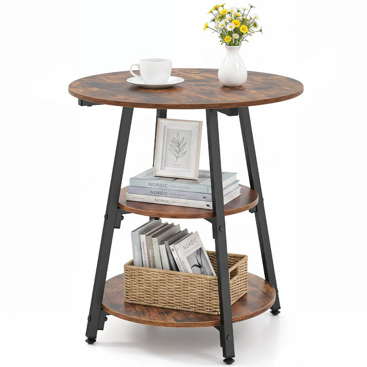 GIANTEX 3-Tier Round Industrial Side Table with Storage Shelves (1/2)