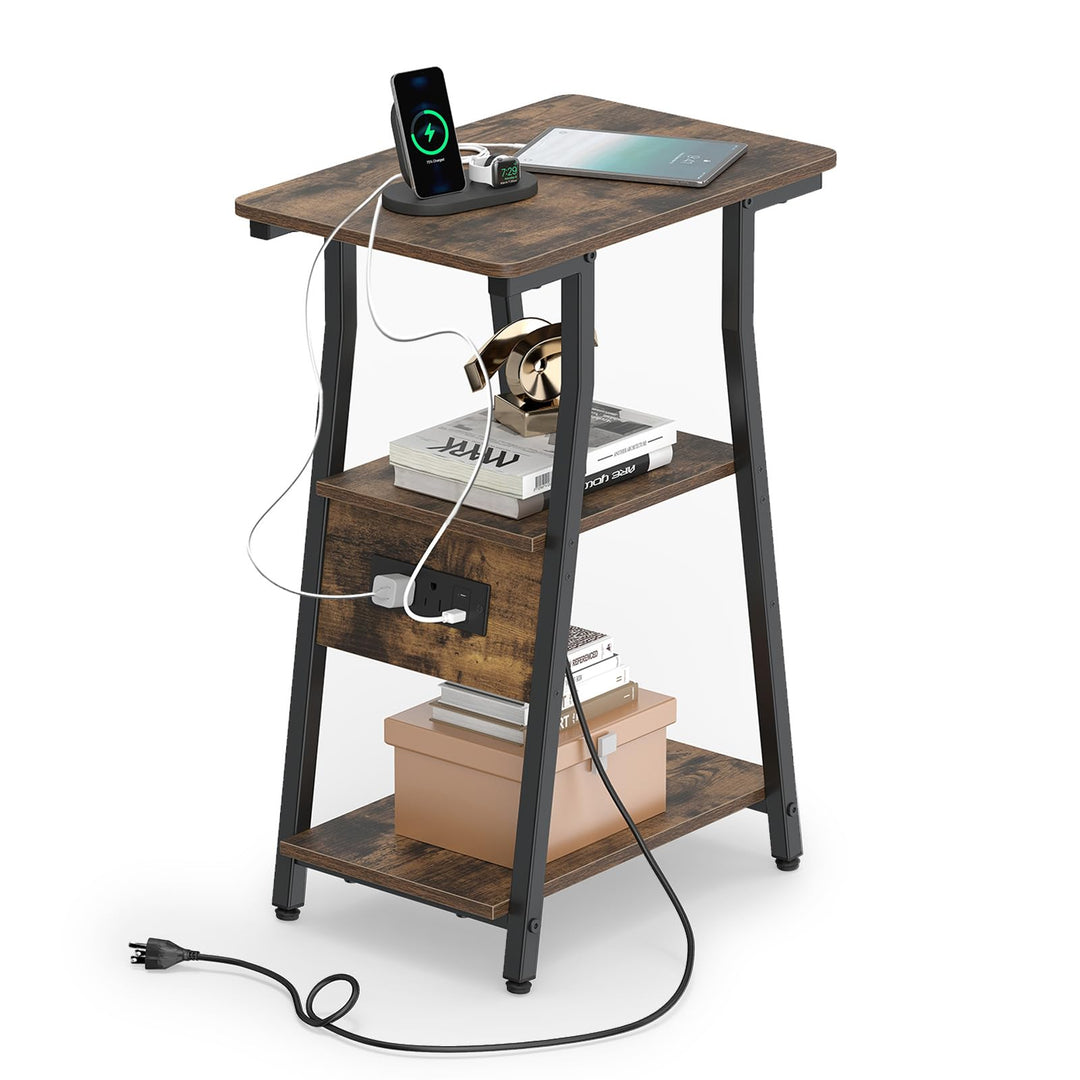 GIANTEX 3-Tier Industrial Nightstand with Charging Station (1/2)