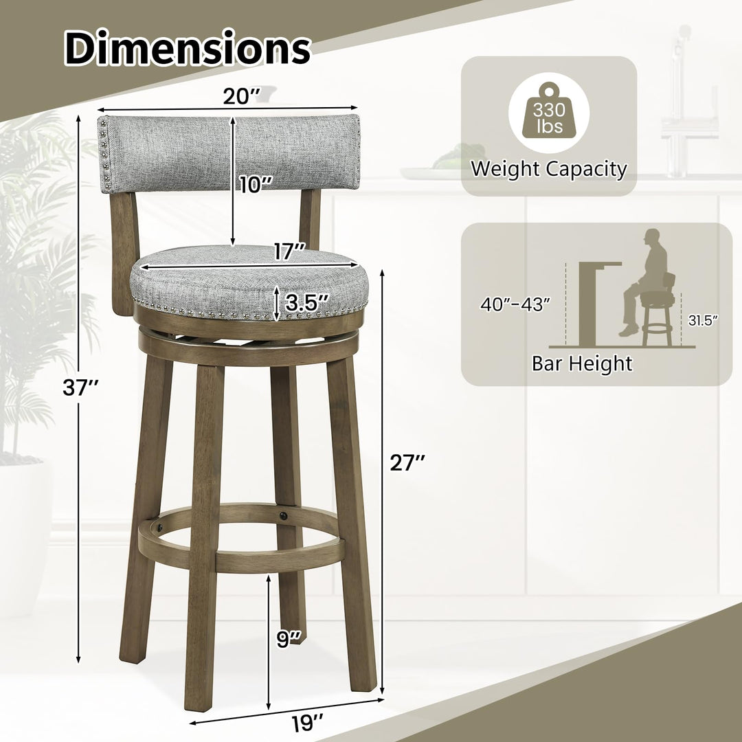 Giantex 31.5" Bar Height Stools with Linen Fabric Upholstered Seat &amp; Back Set of 2/4