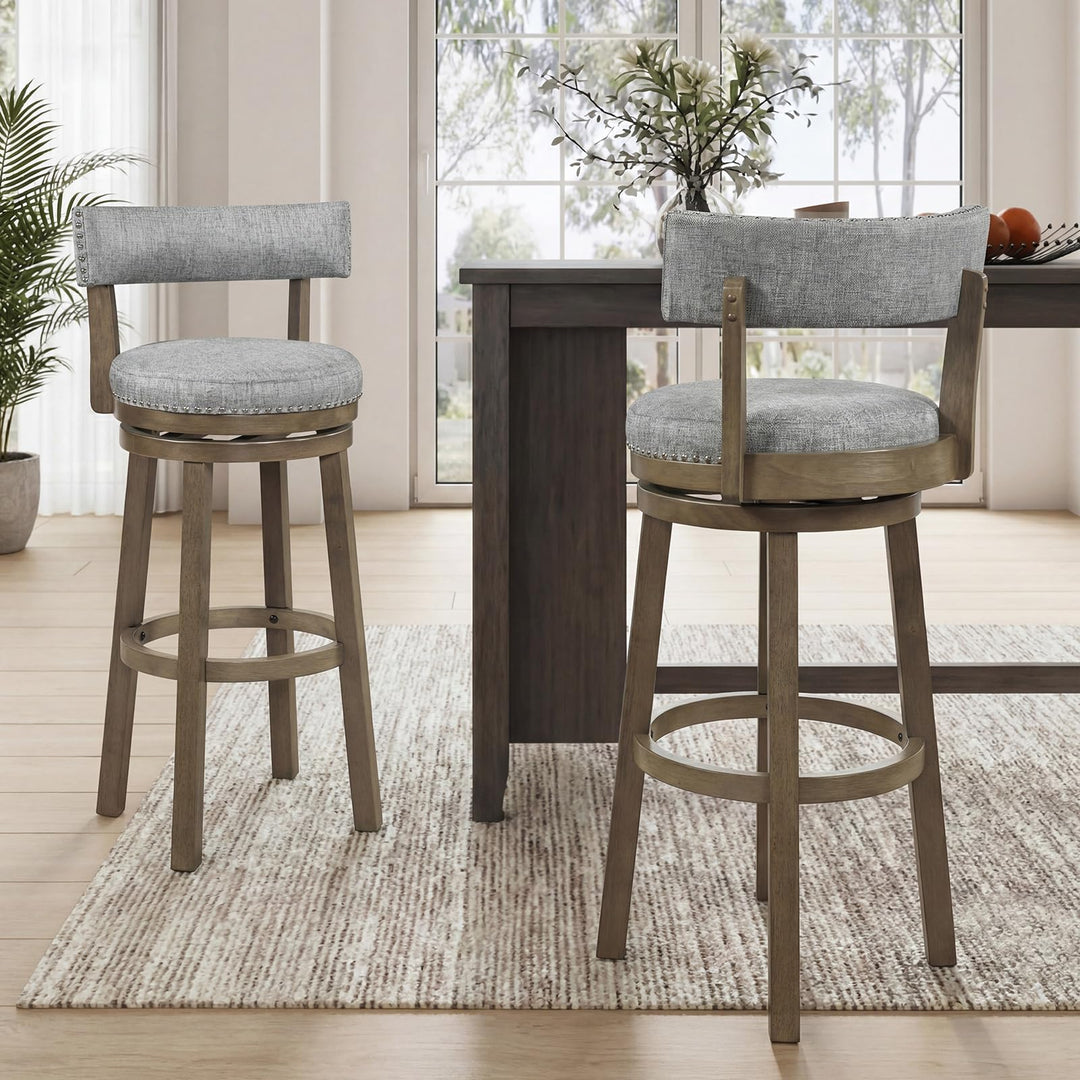 Giantex 31.5" Bar Height Stools with Linen Fabric Upholstered Seat &amp; Back Set of 2/4