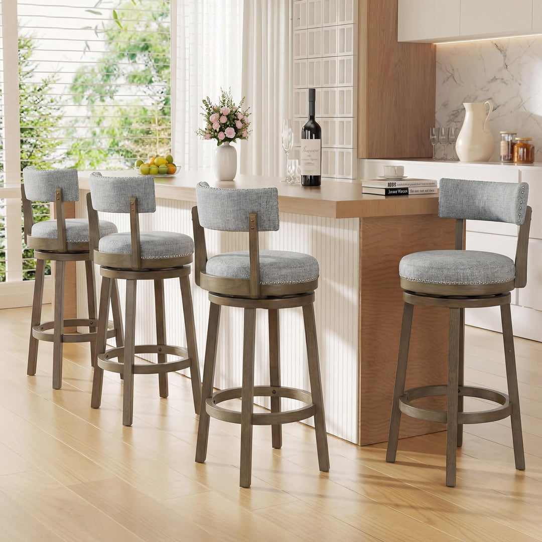 Giantex 31.5" Bar Height Stools with Linen Fabric Upholstered Seat &amp; Back Set of 2/4