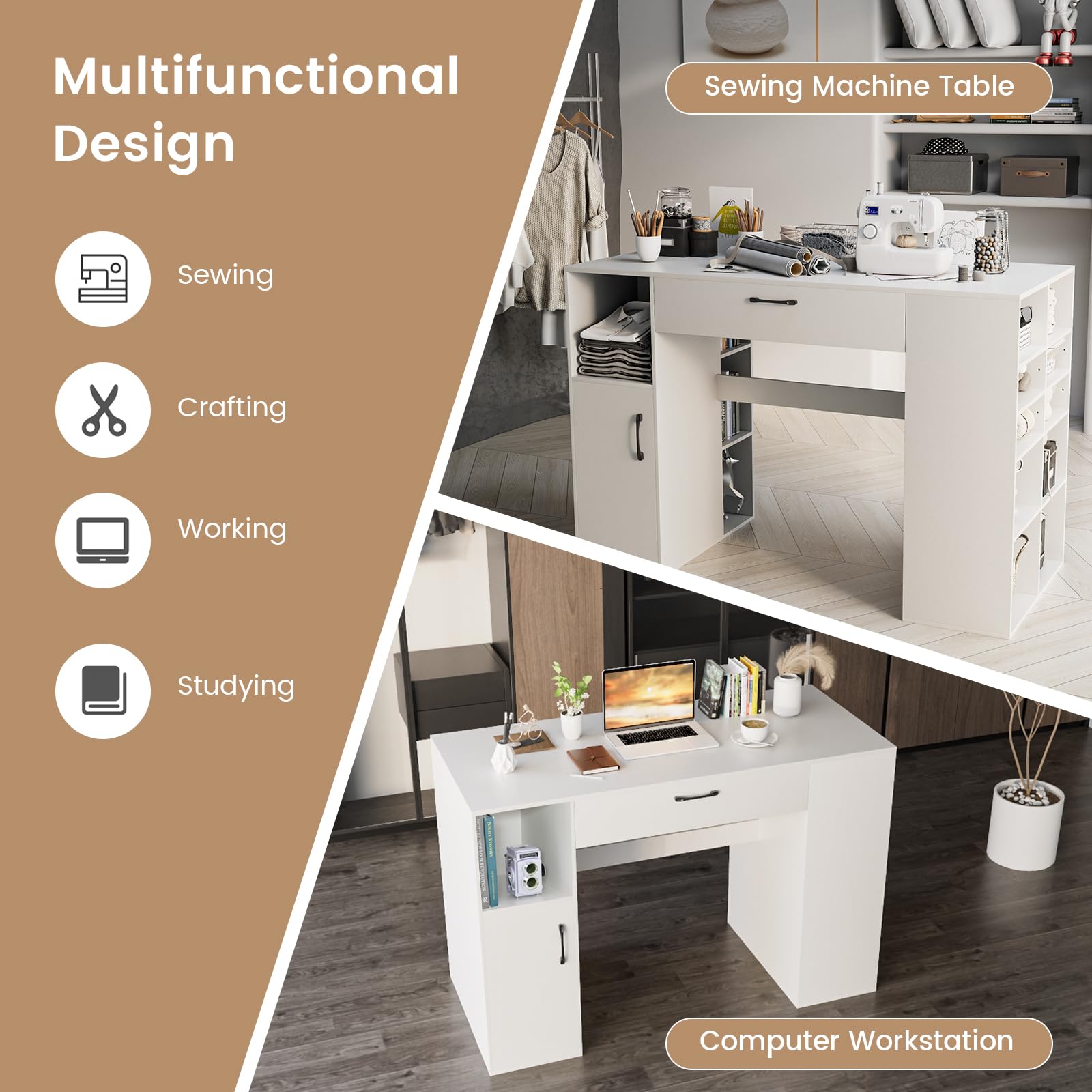 Craft Table with Storage - Giantex