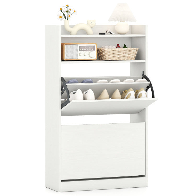 Giantex Shoe Cabinet with 2 Flip Drawers Freestanding Narrow Shoe Organizer Cabinet
