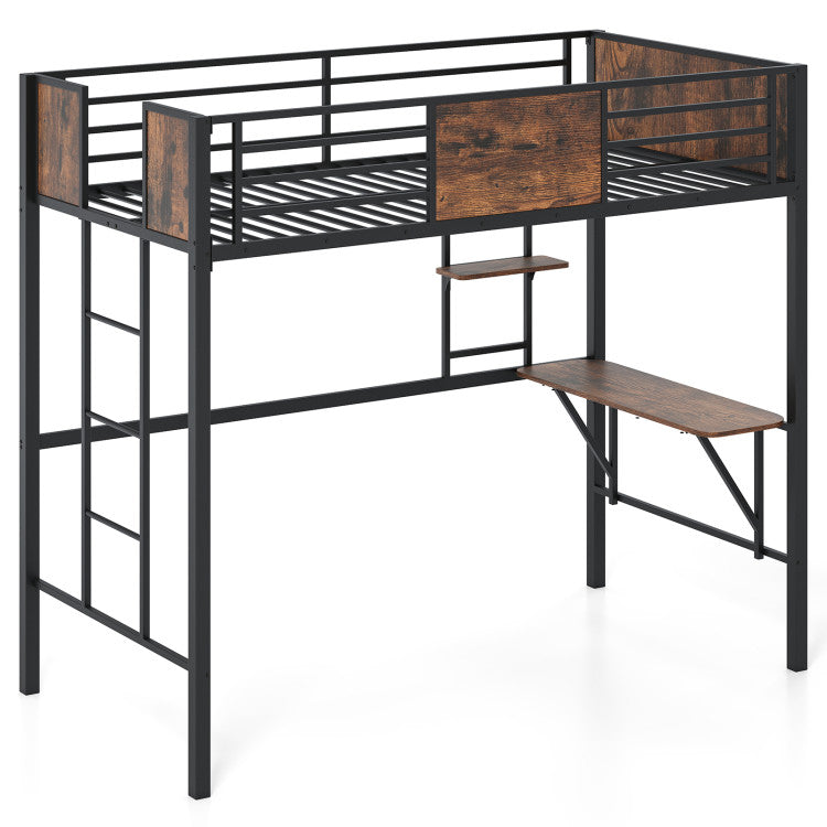 Giantex Twin Loft Bed with Desk - Heavy-Duty Metal Bed Frame w/Safety Guardrail