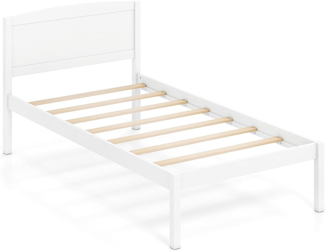 GIANTEX Wooden Bed Frame with Curved Headboard, Wood Slat Support | Farmhouse Platform Bed w/Heavy Duty Mattress Foundation